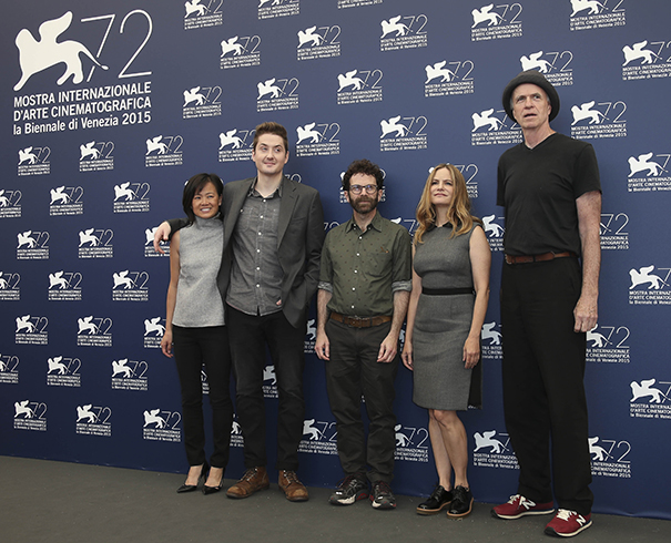 From left, producer Rosa Tran, directors Duke Johnson and Charlie Kaufman, actors Jennifer Jason Leigh and Tom Noonan pose during the photo call for the film Anomalisa at the 72nd edition of the Venice Film Festival in Venice, Italy, Tuesday, Sept. 8, 2015. The 72nd edition of the festival runs until Sept. 12. 