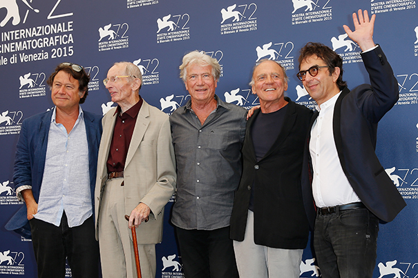 VENICE, ITALY - SEPTEMBER 10:  Producer Robert Lantos, actors Heinz Lieven, Jurgen Prochnow, Bruno Ganz and director Atom Egoyan attend a photocall for 'Remember' during the 72nd Venice Film Festival at Palazzo del Casino on September 10, 2015 in Venice, Italy.  (Photo by Tristan Fewings/Getty Images)